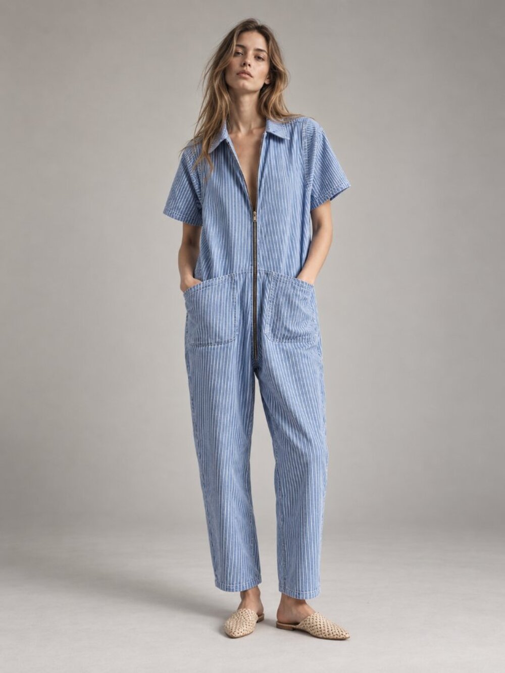 RACHEL COMEY Barrie Jumpsuit Indigo Railroad Stripe $520 MSRP